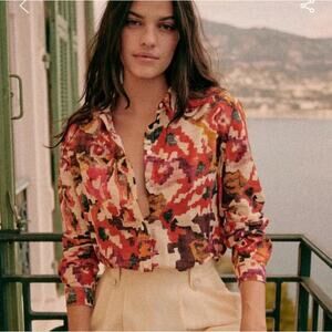 Sezane Chufy Pierro Shirt Womens EU38 Mara Print Organic Cotton